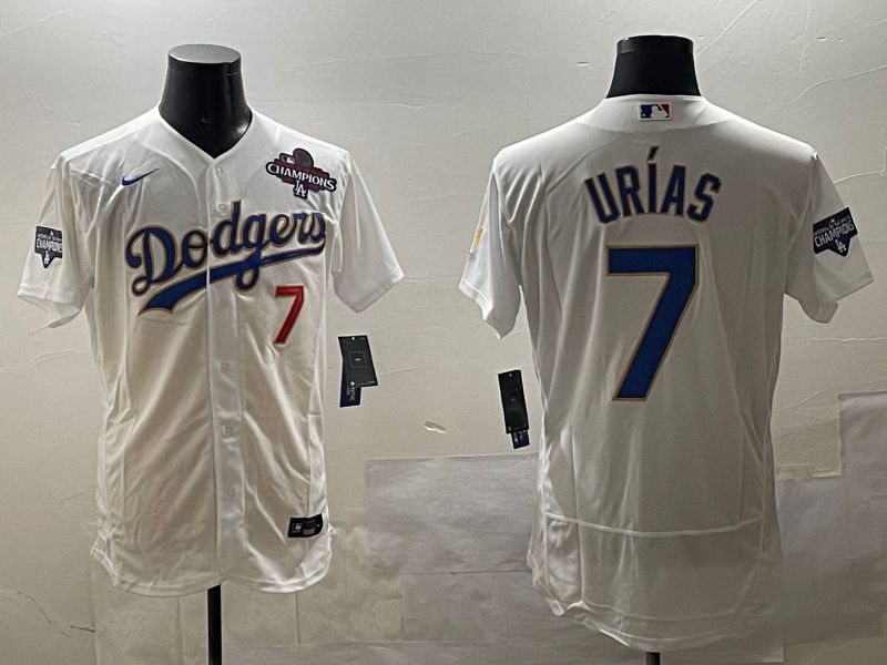 Men Los Angeles Dodgers #7 Urias White Gold Elite 2025 Nike MLB Jersey style 8->los angeles dodgers->MLB Jersey